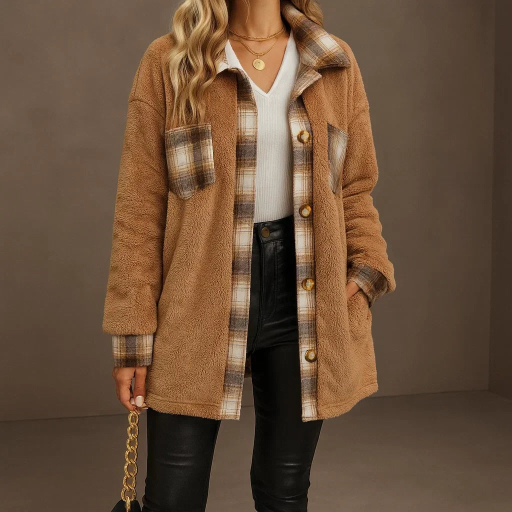 Women's Velvet Plaid Coat | Warm & Stylish Outerwear
