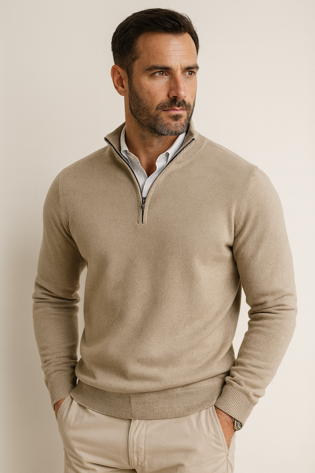 Men’s Cotton Blend Quarter Zip Sweater – Casual Jumper