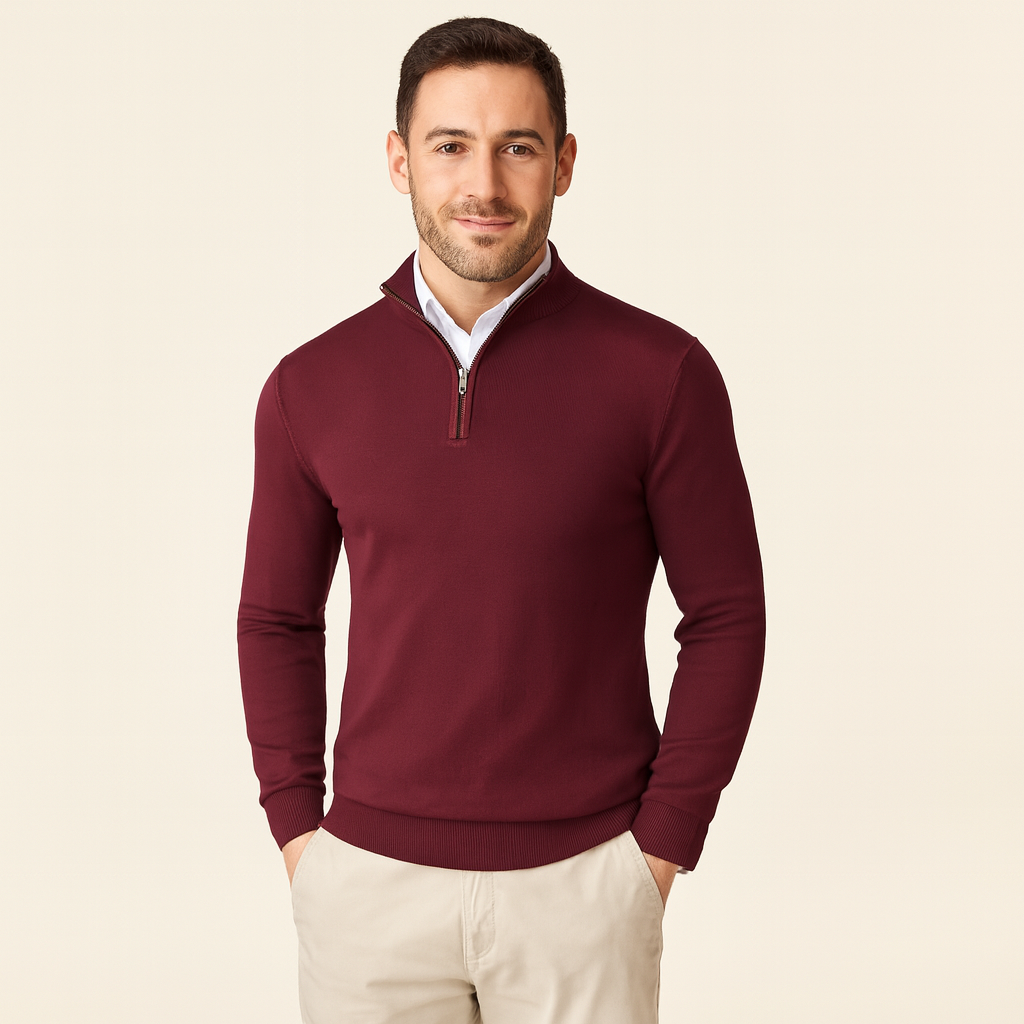 Men’s Cotton Blend Quarter Zip Sweater – Casual Jumper
