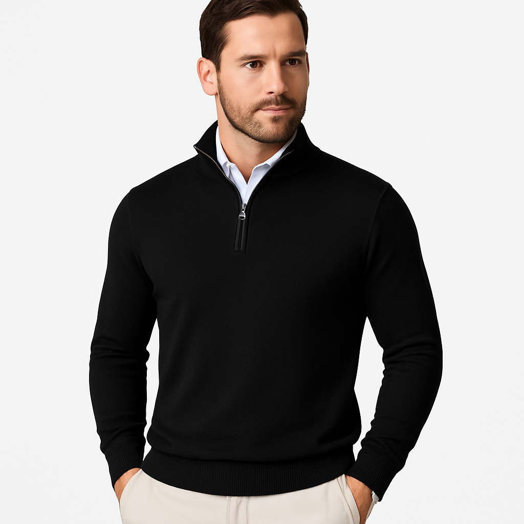 Men’s Cotton Blend Quarter Zip Sweater – Casual Jumper