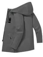 Gray raincoat with a brand logo on a white background