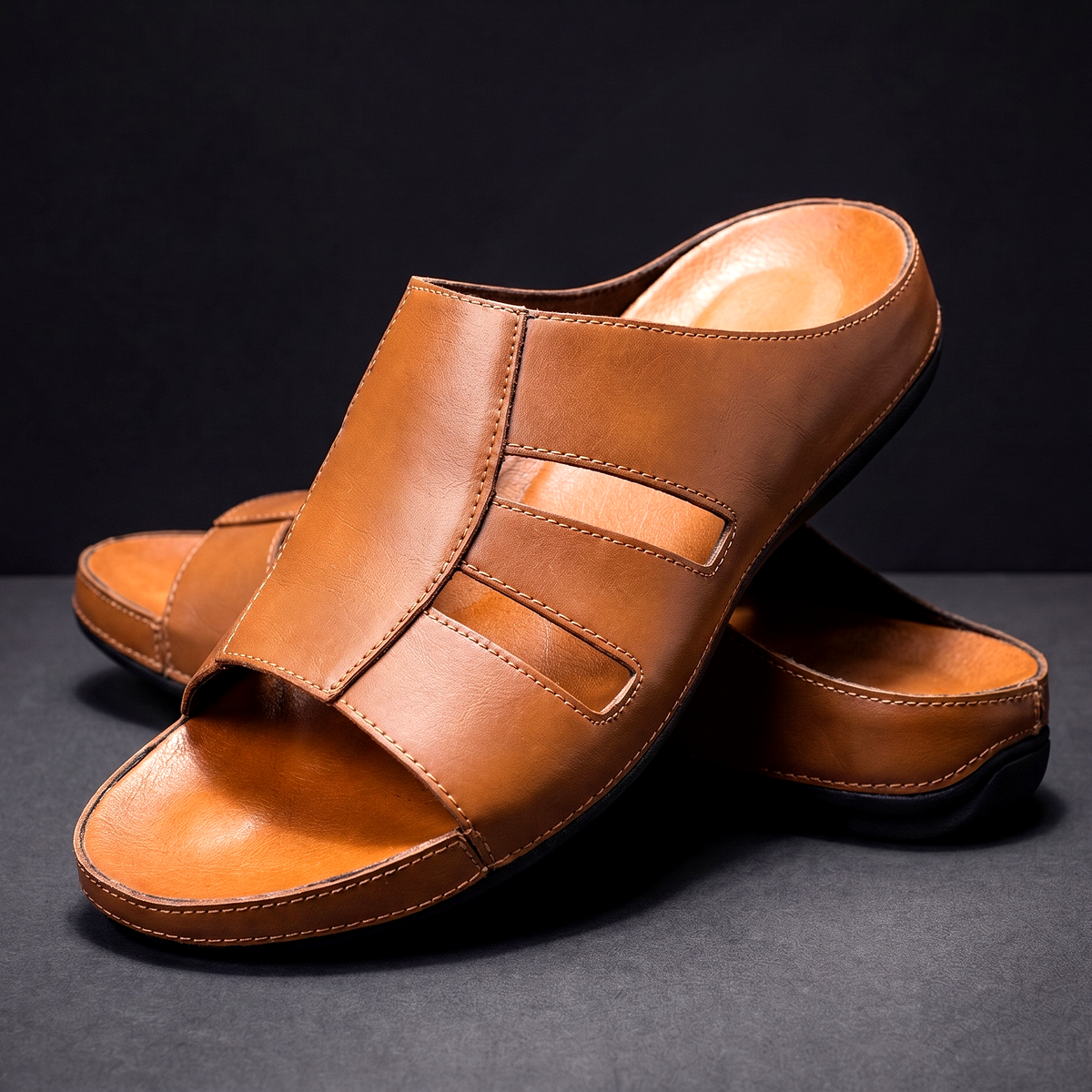 Men’s Leather Sandals – Adjustable Casual Summer Shoes