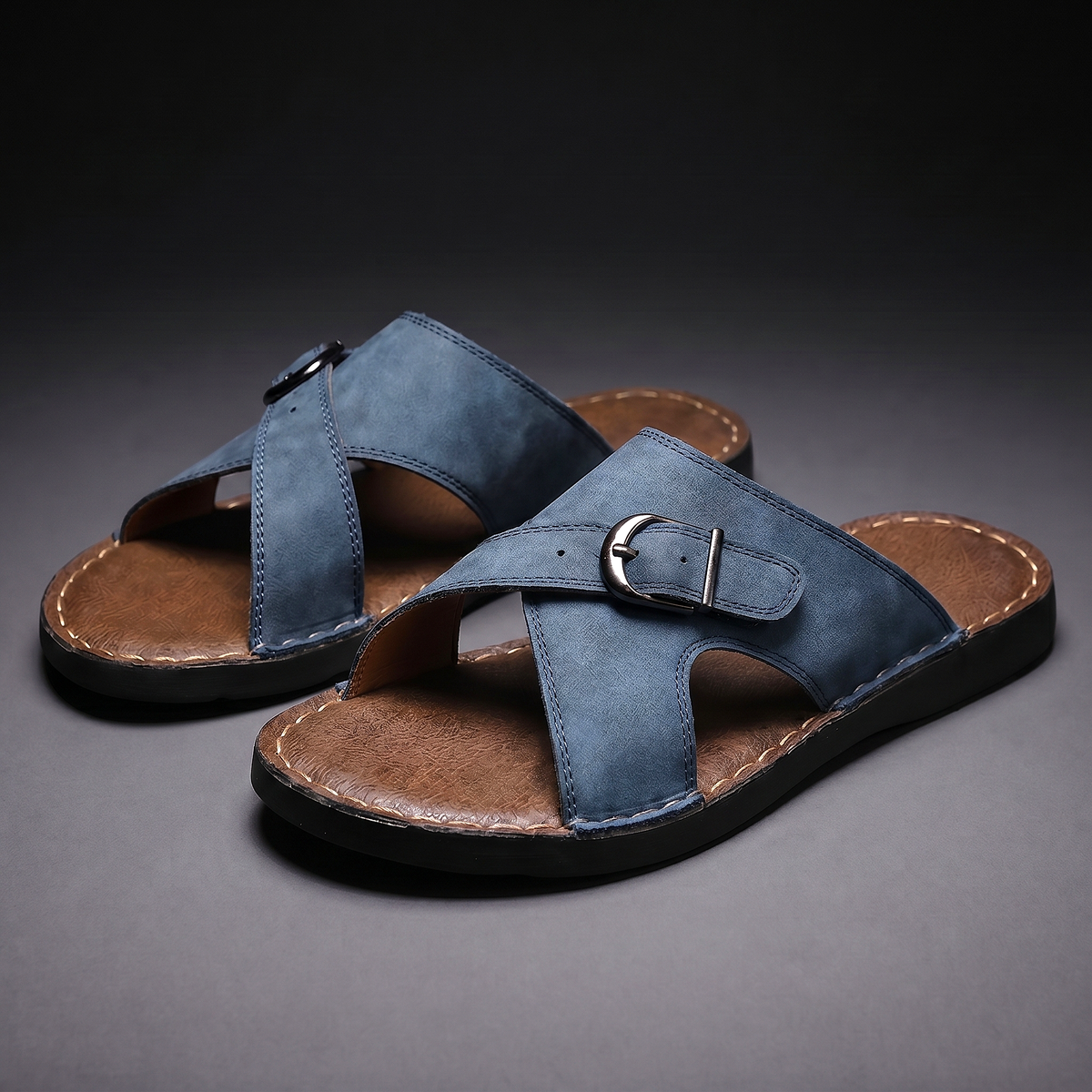 Men’s Leather Slide Sandals – Open Toe Summer Shoes