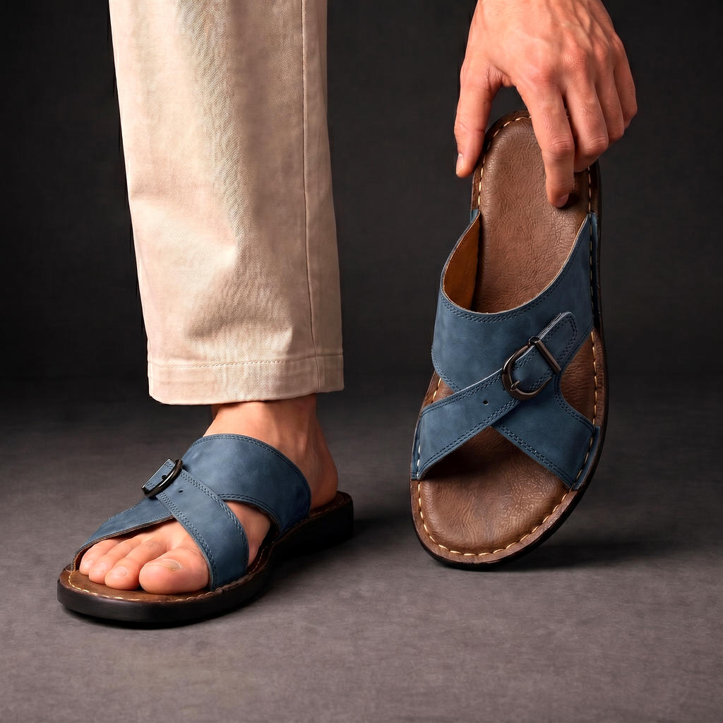 Men’s Leather Slide Sandals – Open Toe Summer Shoes