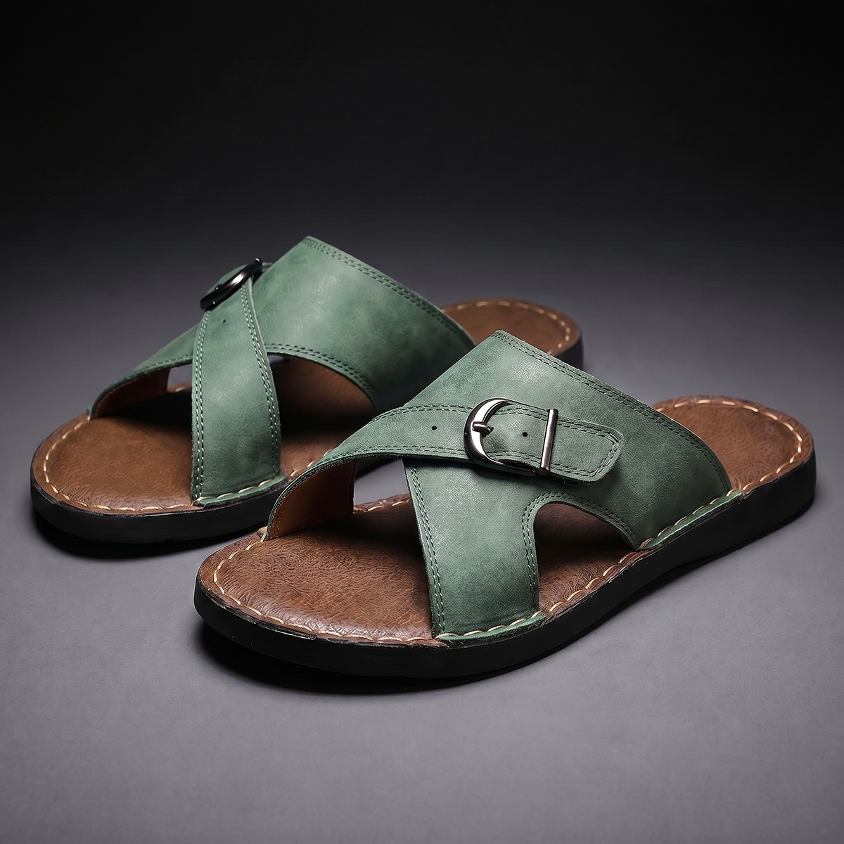 Men’s Leather Slide Sandals – Open Toe Summer Shoes