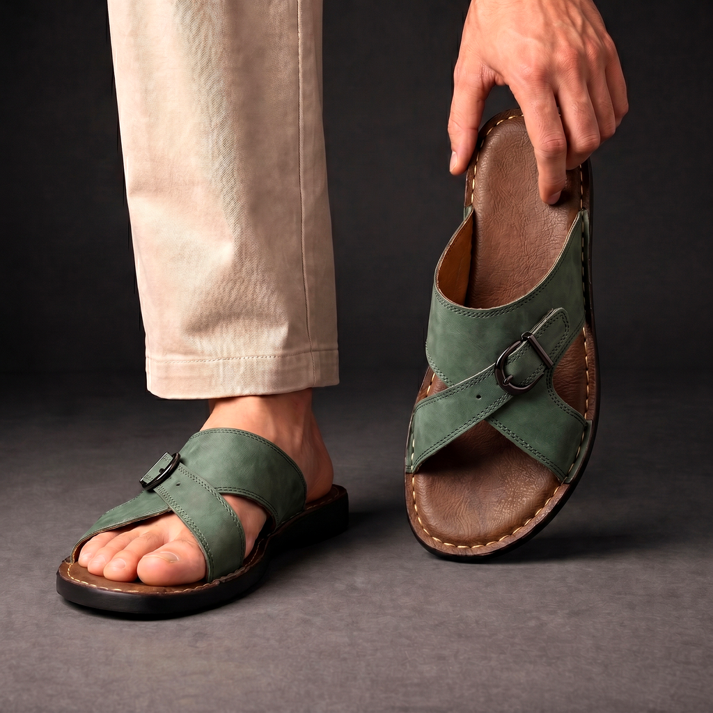 Men’s Leather Slide Sandals – Open Toe Summer Shoes