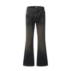 Black flared jeans on a white background