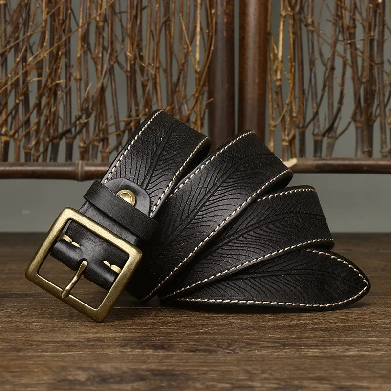 Men's Cowhide Leather Belt Classic Dress Casual Buckle