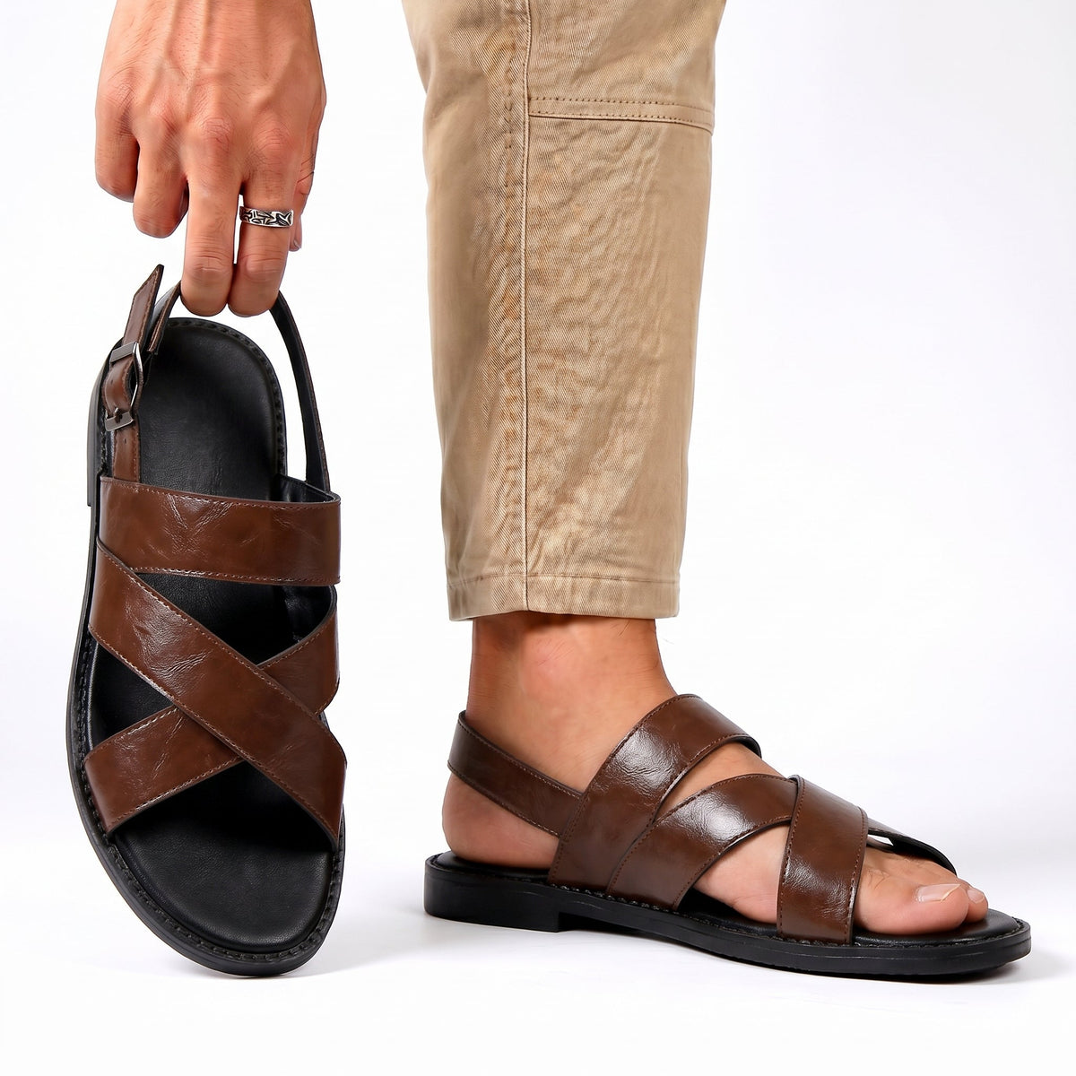 Men’s Leather Sandals – Classic Adjustable Summer Shoes