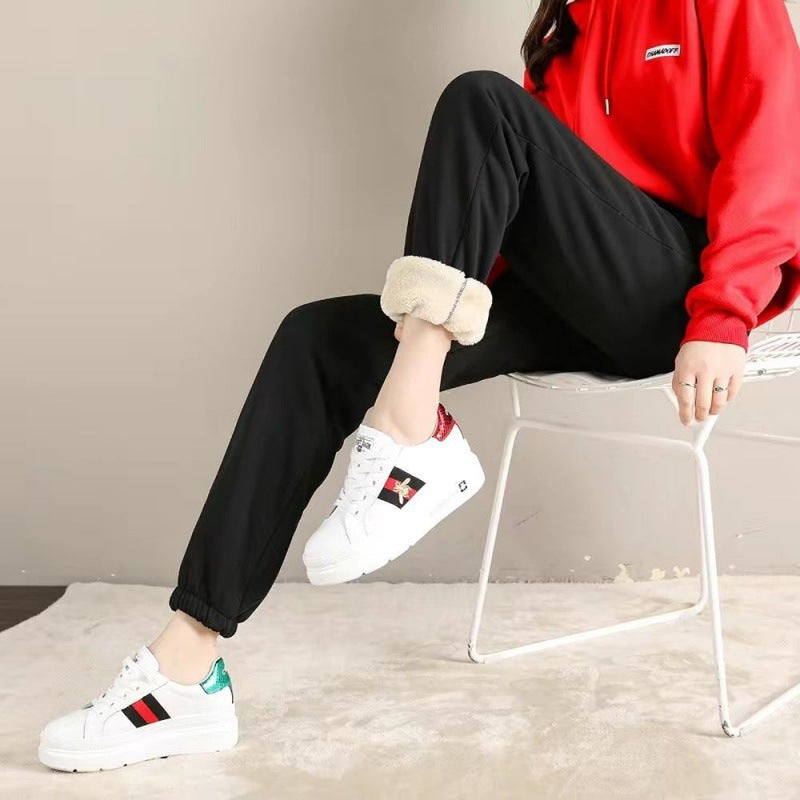 Autumn And Winter Plus Velvet Thickening Imitation Lamb Velvet Sweatpants Women