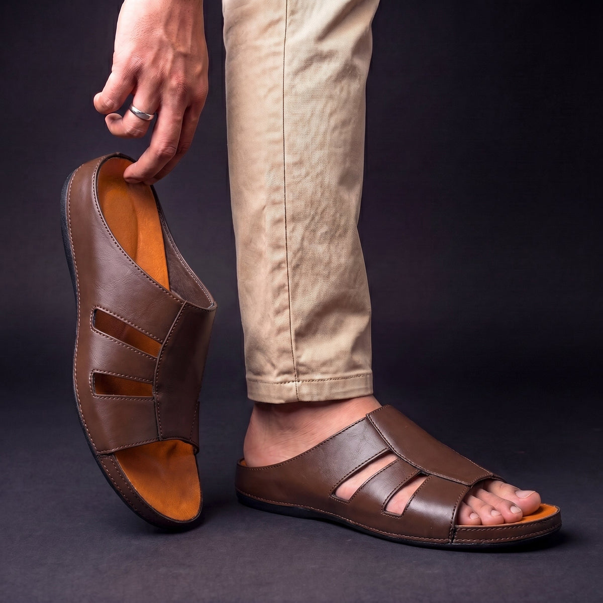 Men’s Leather Sandals – Adjustable Casual Summer Shoes