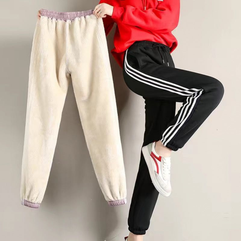Autumn And Winter Plus Velvet Thickening Imitation Lamb Velvet Sweatpants Women