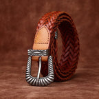 Men's Braided Full-Grain Leather Belt | Western Style