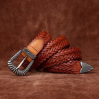 Men's Braided Full-Grain Leather Belt | Western Style