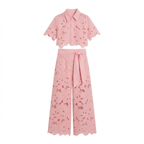 Women's Lace Floral Outfit Set | Cropped Wide-Leg Set