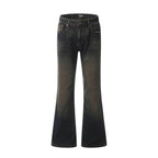 Black flared jeans on a white background