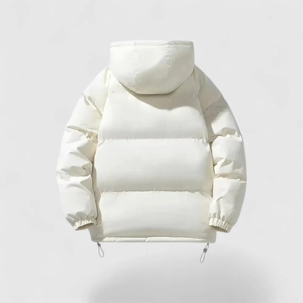 White puffer jacket on a light gray background