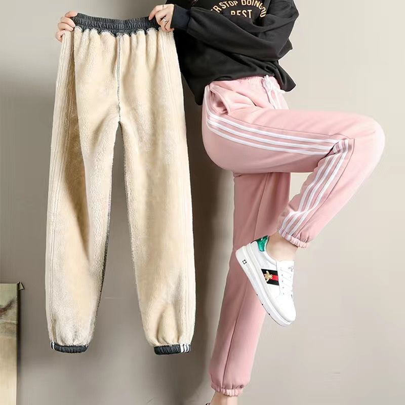Autumn And Winter Plus Velvet Thickening Imitation Lamb Velvet Sweatpants Women