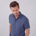 Men's Linen Short Sleeve Shirt - Lightweight Casual Button Down