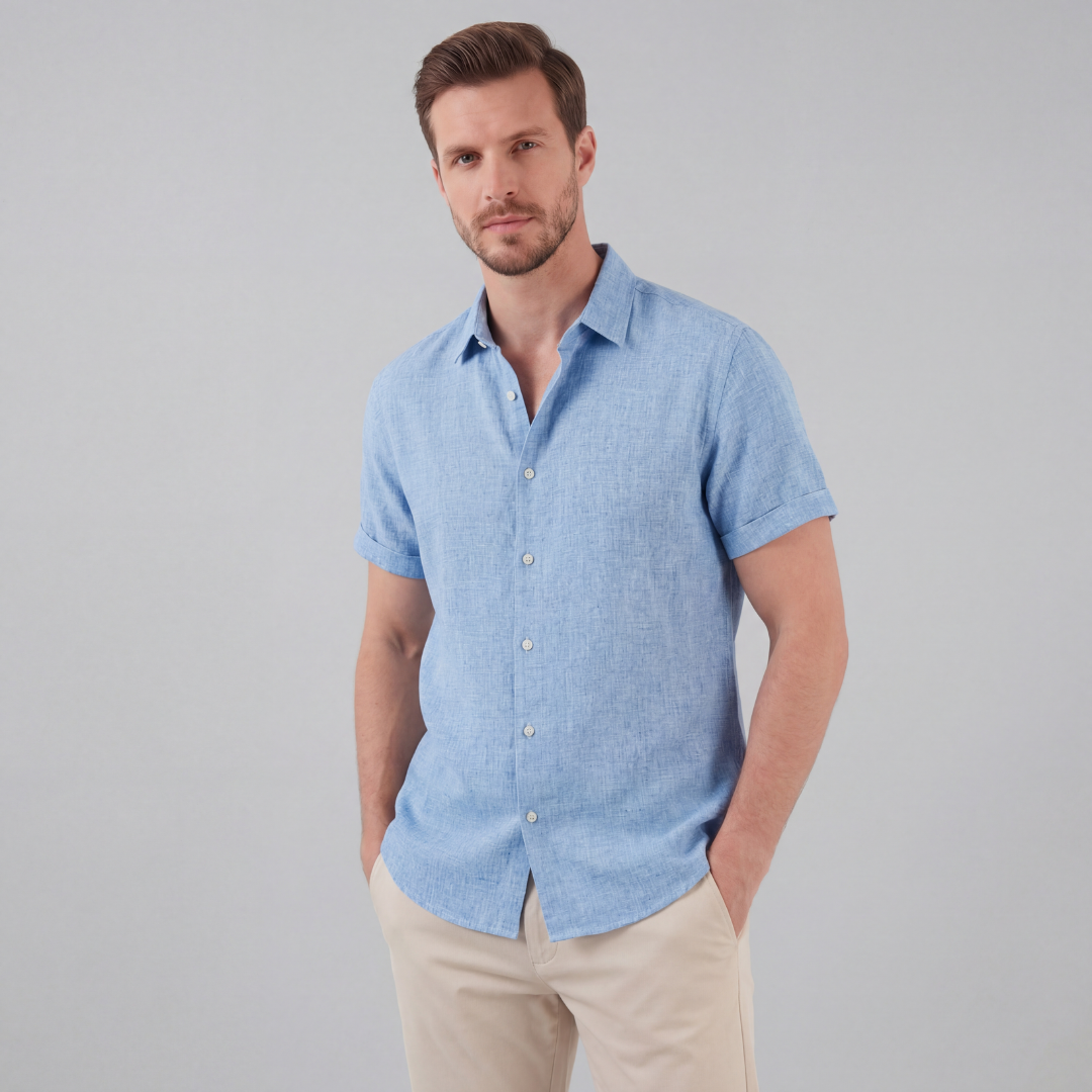 Men's Linen Short Sleeve Shirt - Lightweight Casual Button Down