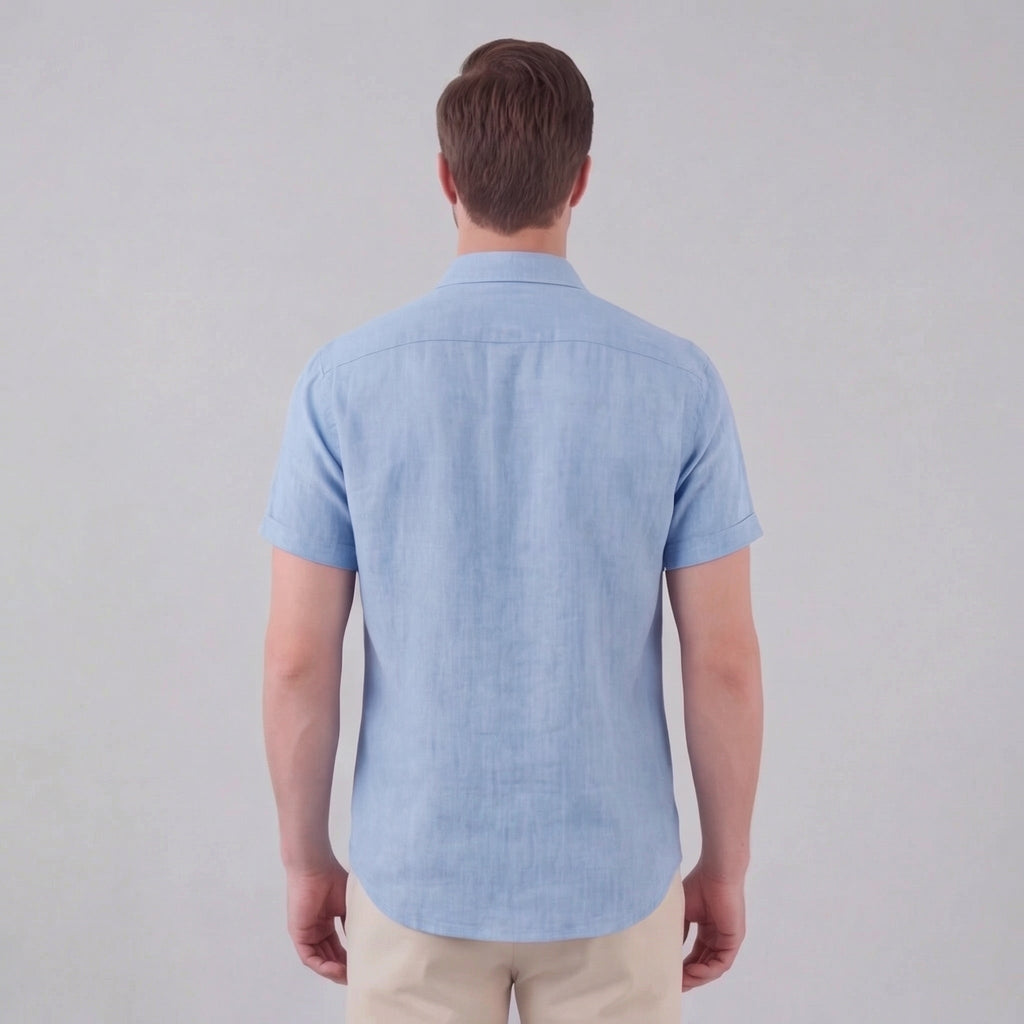 Men's Linen Short Sleeve Shirt - Lightweight Casual Button Down