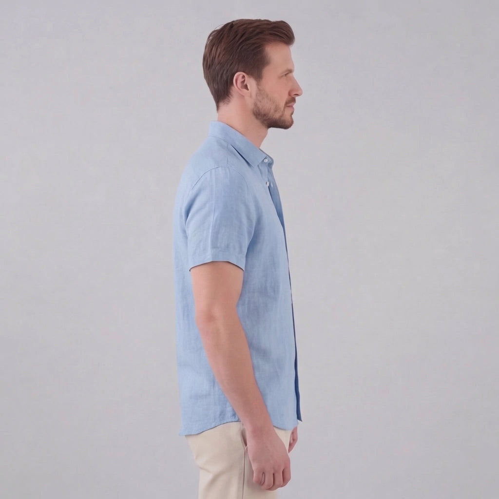 Men's Linen Short Sleeve Shirt - Lightweight Casual Button Down