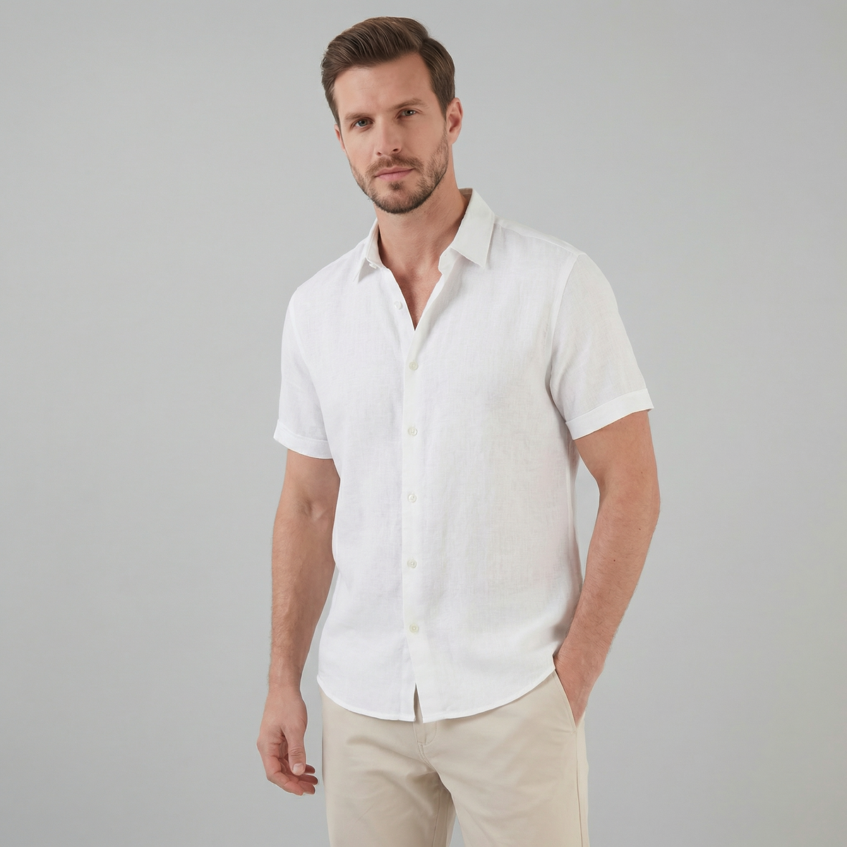Men's Linen Short Sleeve Shirt - Lightweight Casual Button Down