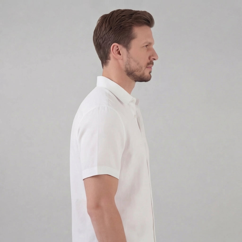 Men's Linen Short Sleeve Shirt - Lightweight Casual Button Down