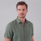 Men's Linen Short Sleeve Shirt - Lightweight Casual Button Down
