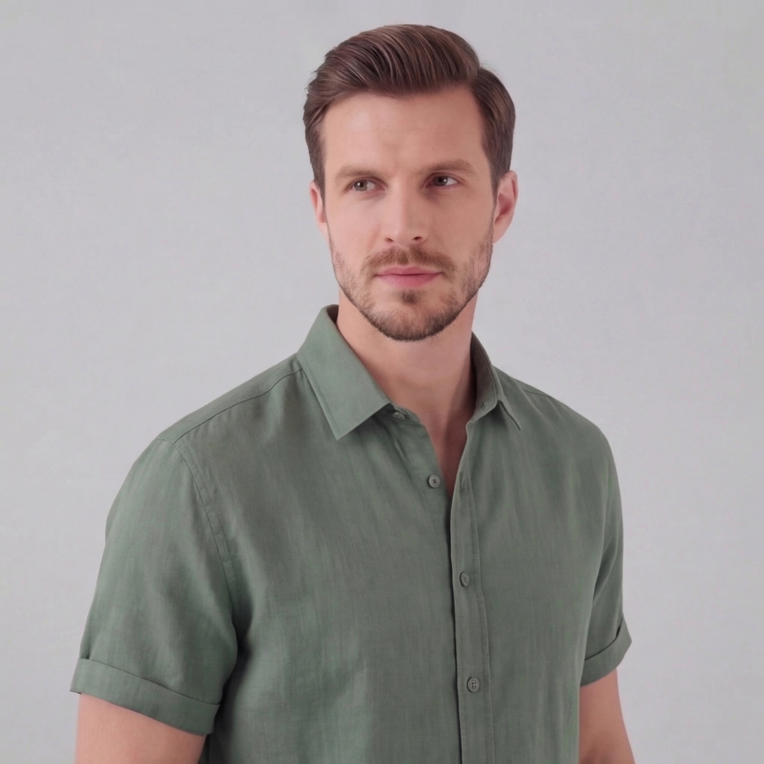 Men's Linen Short Sleeve Shirt - Lightweight Casual Button Down