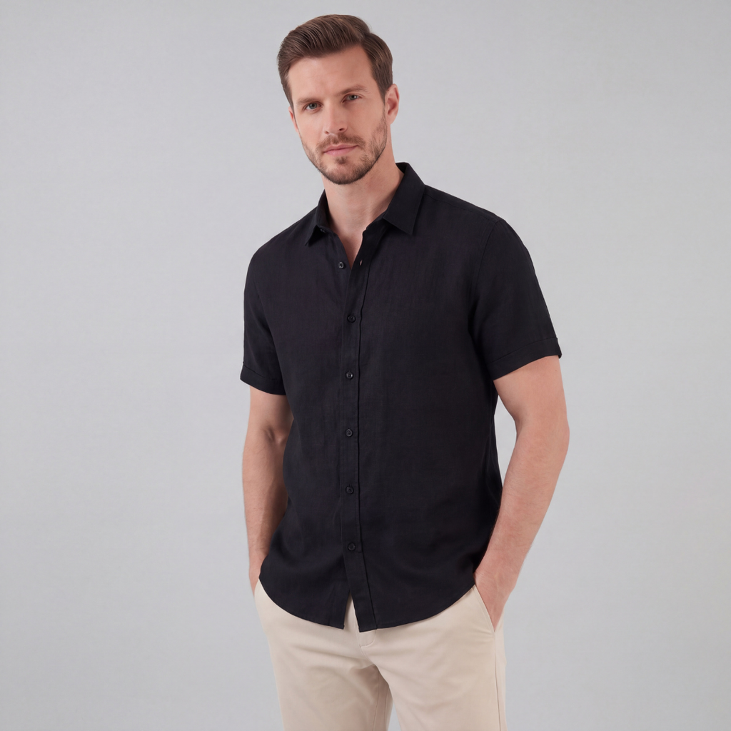 Men's Linen Short Sleeve Shirt - Lightweight Casual Button Down