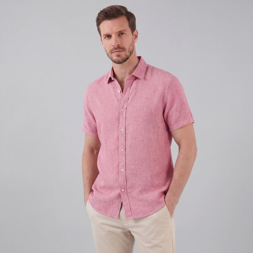 Men's Linen Short Sleeve Shirt - Lightweight Casual Button Down