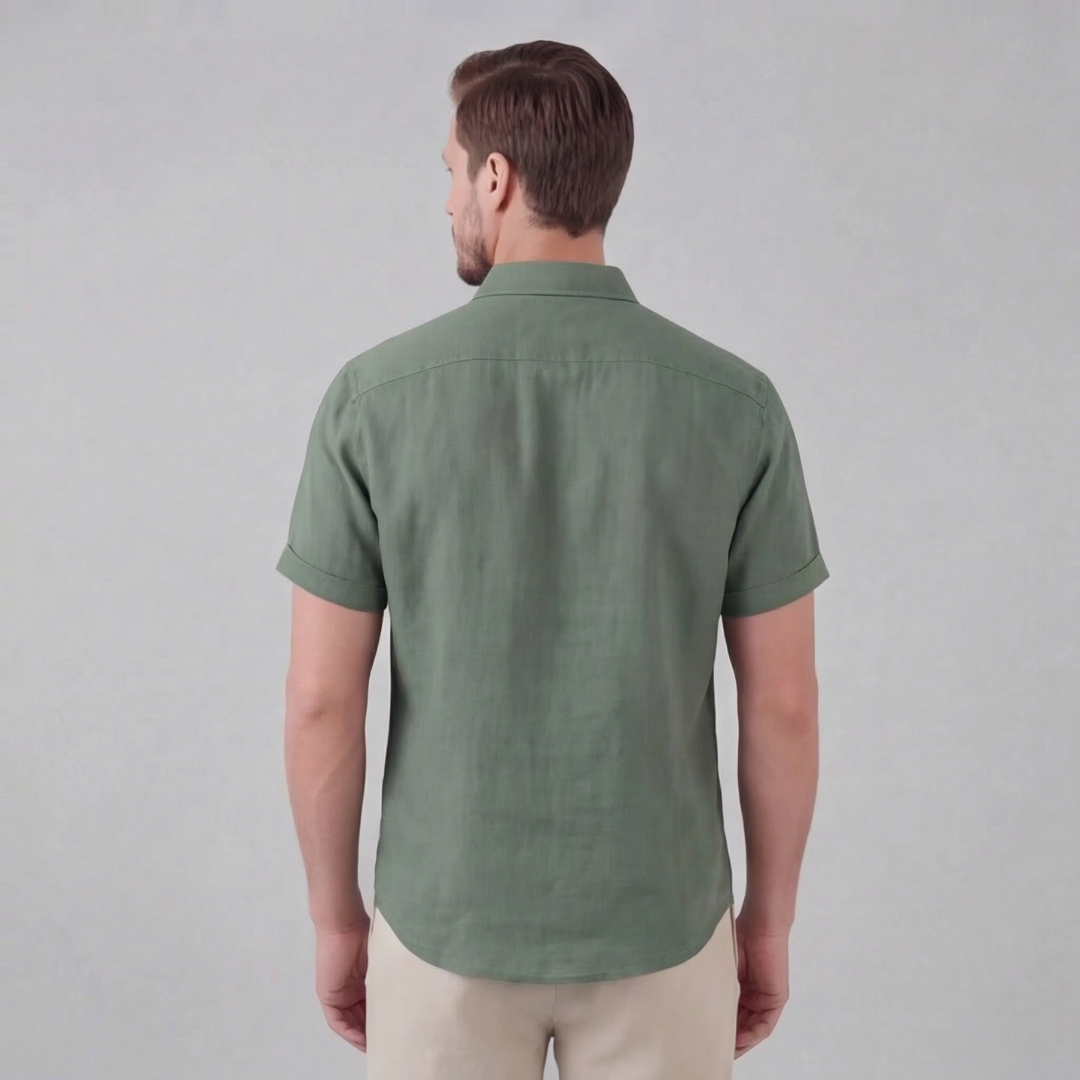 Men's Linen Short Sleeve Shirt - Lightweight Casual Button Down