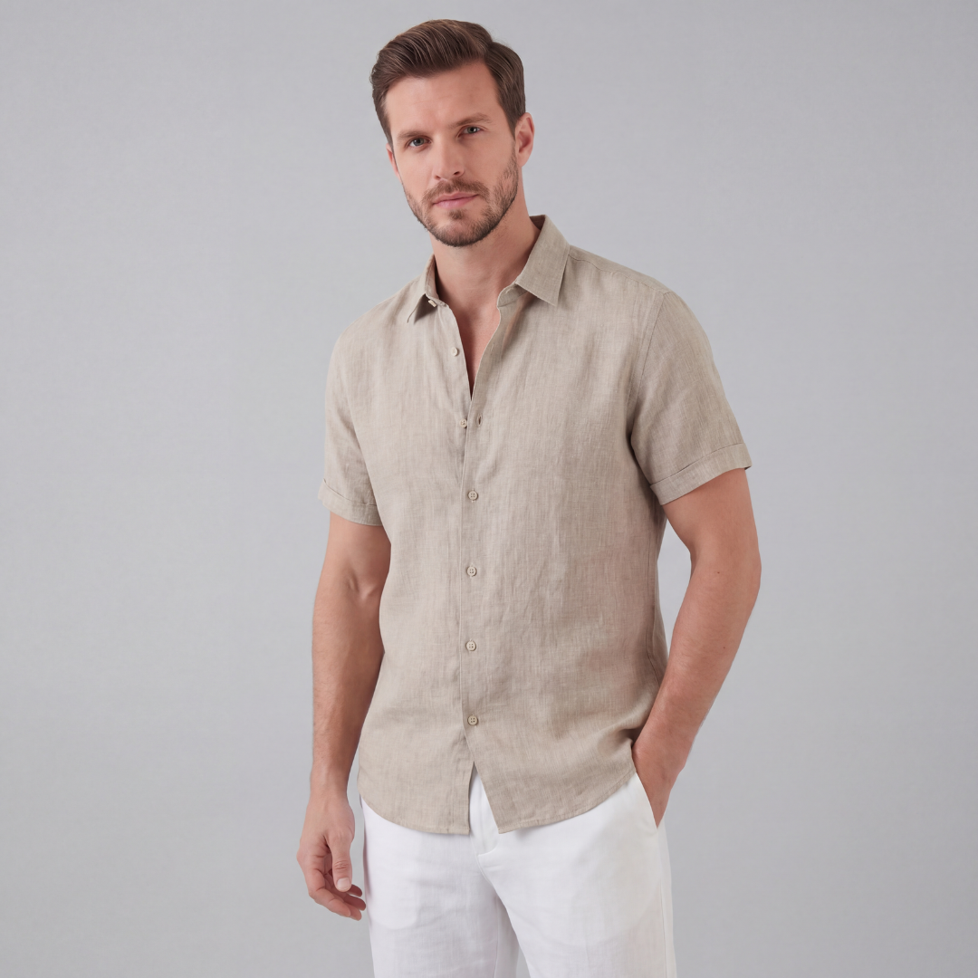 Men's Linen Short Sleeve Shirt - Lightweight Casual Button Down