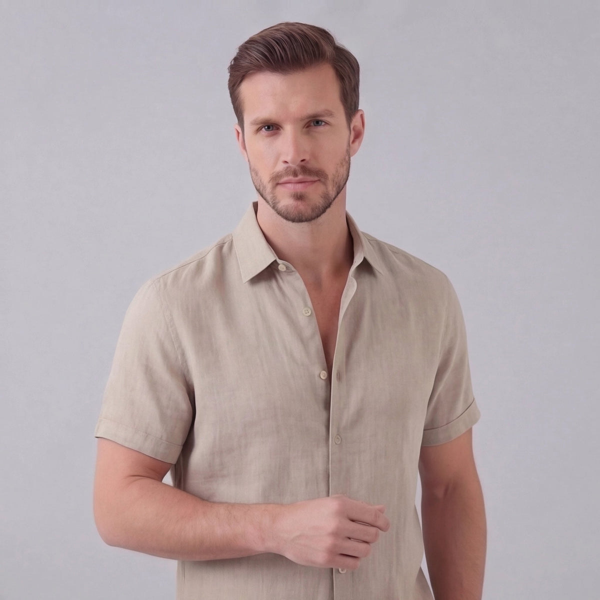 Men's Linen Short Sleeve Shirt - Lightweight Casual Button Down