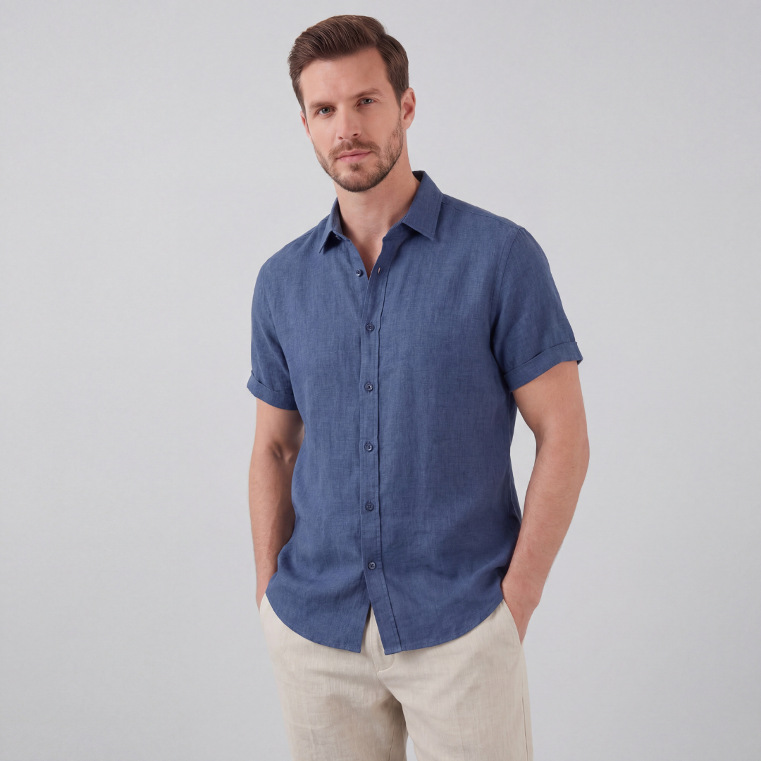 Men's Linen Short Sleeve Shirt - Lightweight Casual Button Down