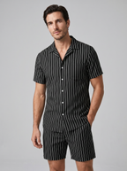 Men's Pinstripe Short Sleeve Co-Ord Set - 2-Piece Summer