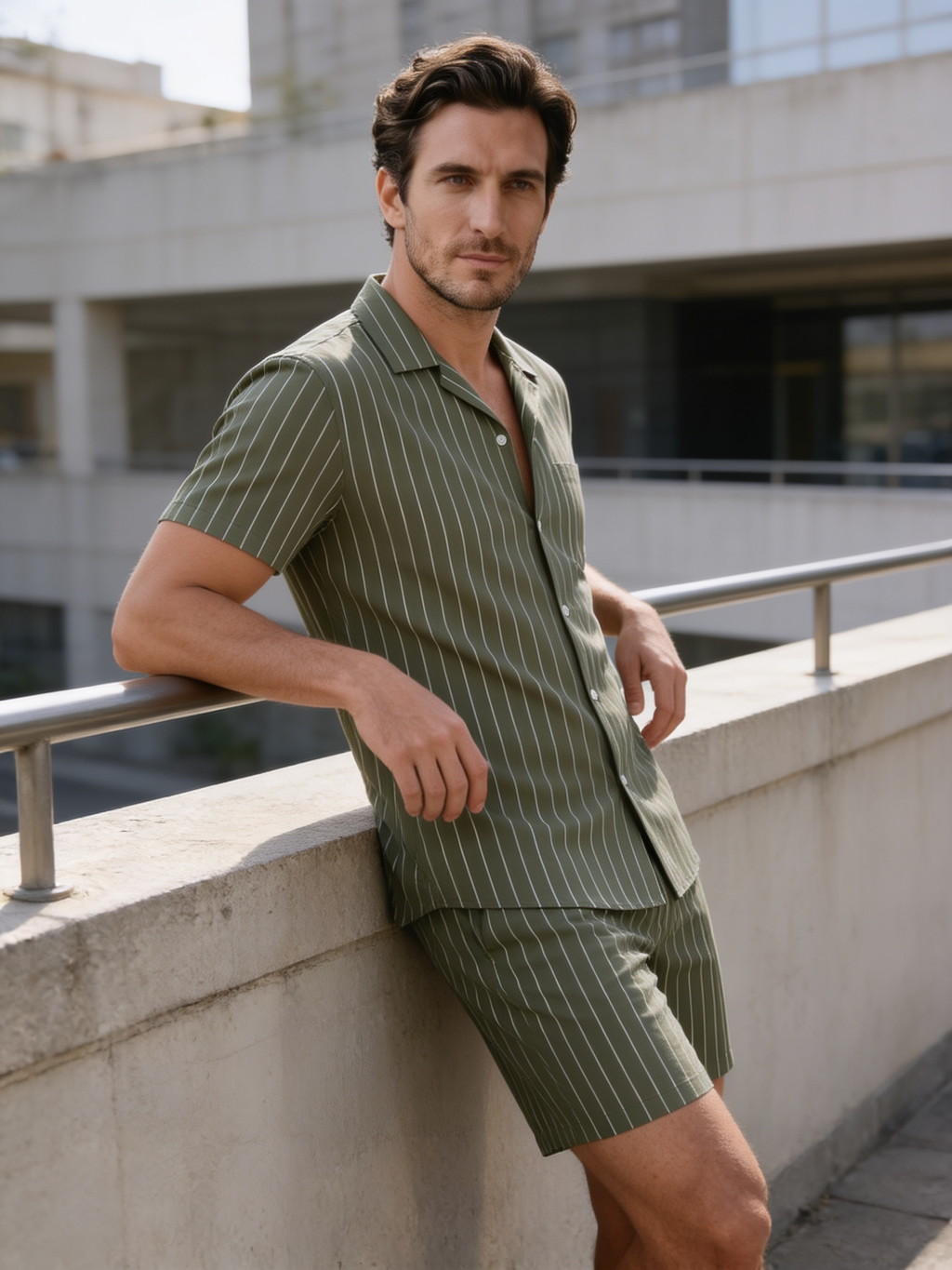 Men's Pinstripe Short Sleeve Co-Ord Set - 2-Piece Summer