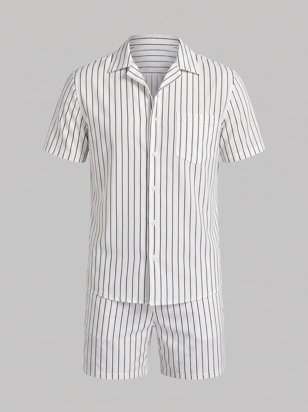 Men's Pinstripe Short Sleeve Co-Ord Set - 2-Piece Summer
