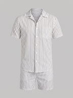 Men's Pinstripe Short Sleeve Co-Ord Set - 2-Piece Summer
