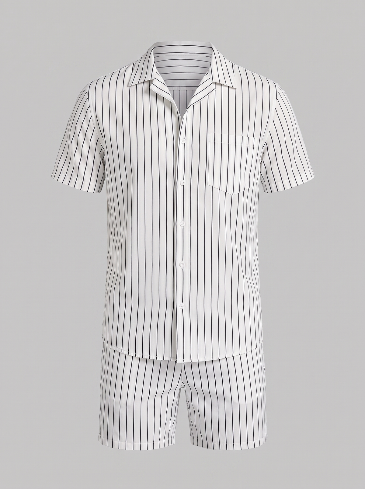 Men's Pinstripe Short Sleeve Co-Ord Set - 2-Piece Summer