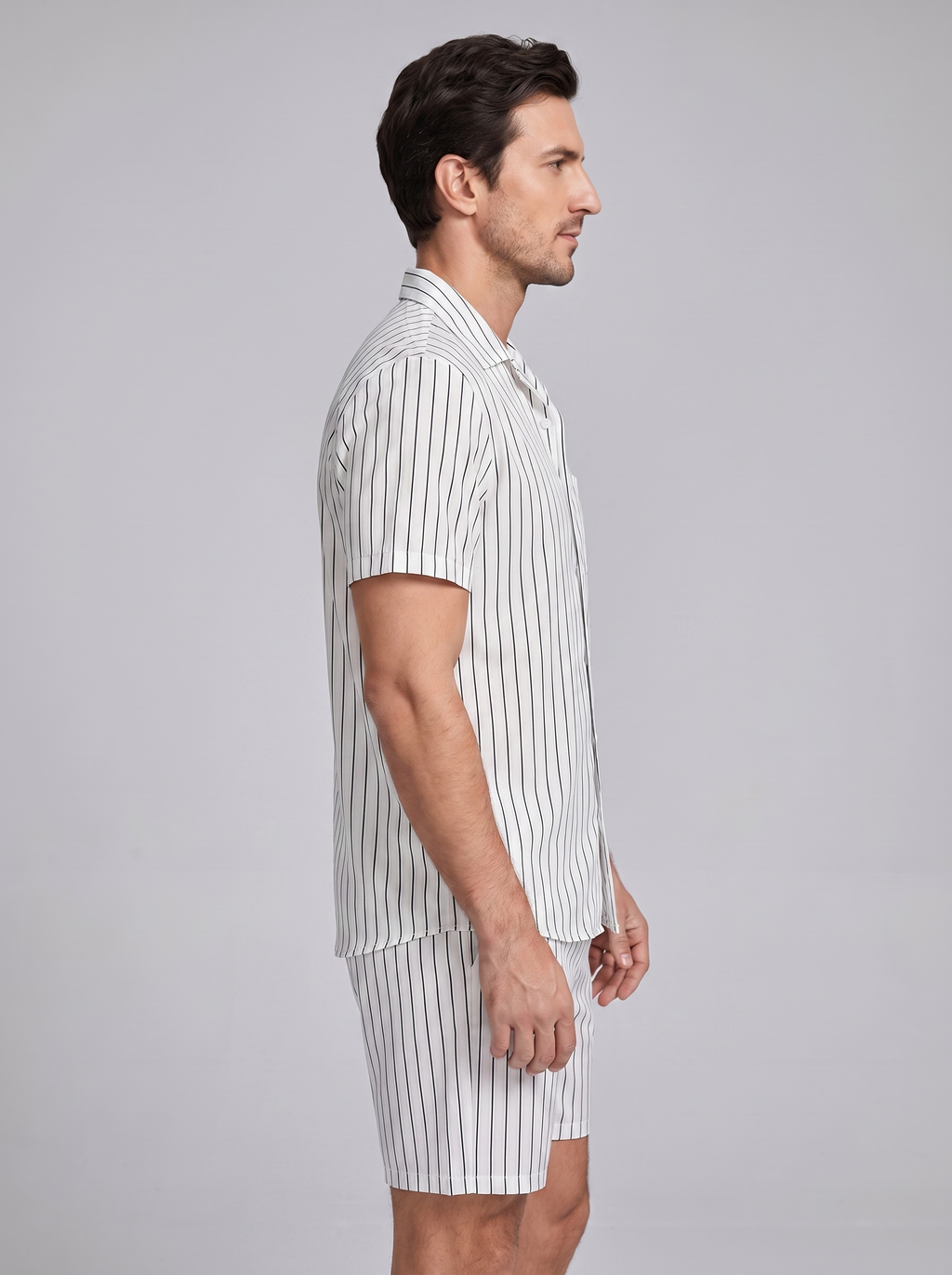 Men's Pinstripe Short Sleeve Co-Ord Set - 2-Piece Summer