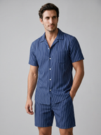 Men's Pinstripe Short Sleeve Co-Ord Set - 2-Piece Summer