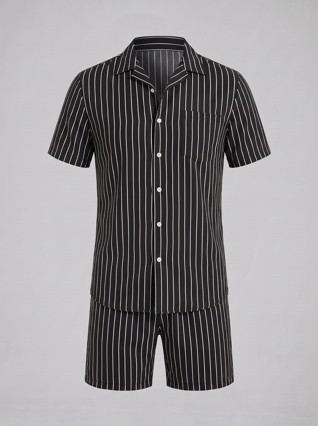 Men's Pinstripe Short Sleeve Co-Ord Set - 2-Piece Summer