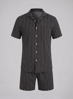 Men's Pinstripe Short Sleeve Co-Ord Set - 2-Piece Summer
