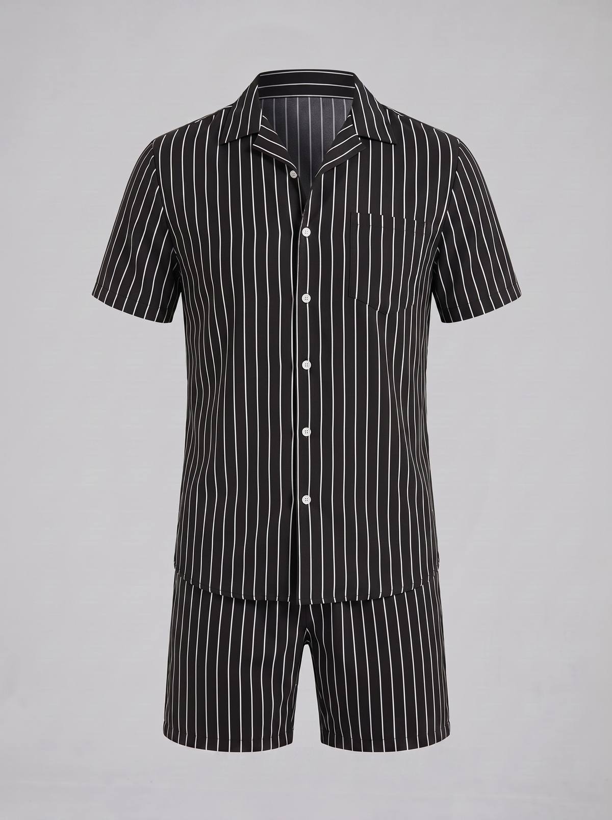 Men's Pinstripe Short Sleeve Co-Ord Set - 2-Piece Summer