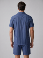 Men's Pinstripe Short Sleeve Co-Ord Set - 2-Piece Summer