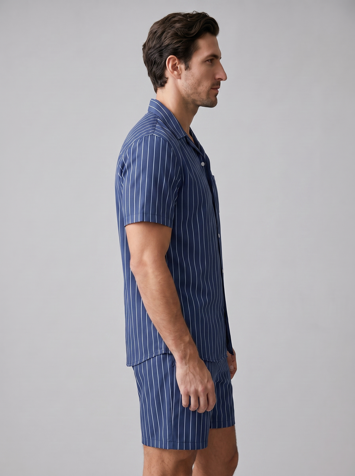 Men's Pinstripe Short Sleeve Co-Ord Set - 2-Piece Summer