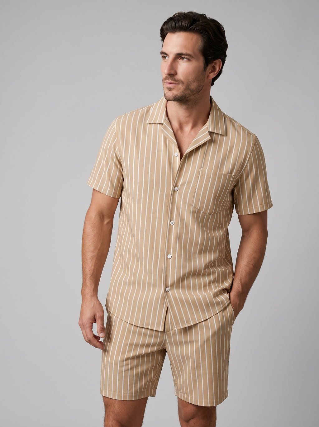 Men's Pinstripe Short Sleeve Co-Ord Set - 2-Piece Summer