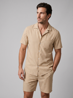 Men's Pinstripe Short Sleeve Co-Ord Set - 2-Piece Summer